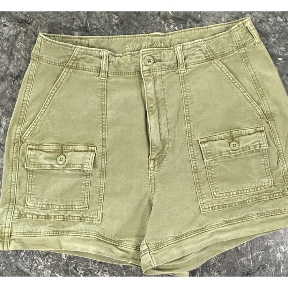 American Eagle Womens Stretch Highest Rise 90s Boyfriend Shorts Sage Green Sz 8